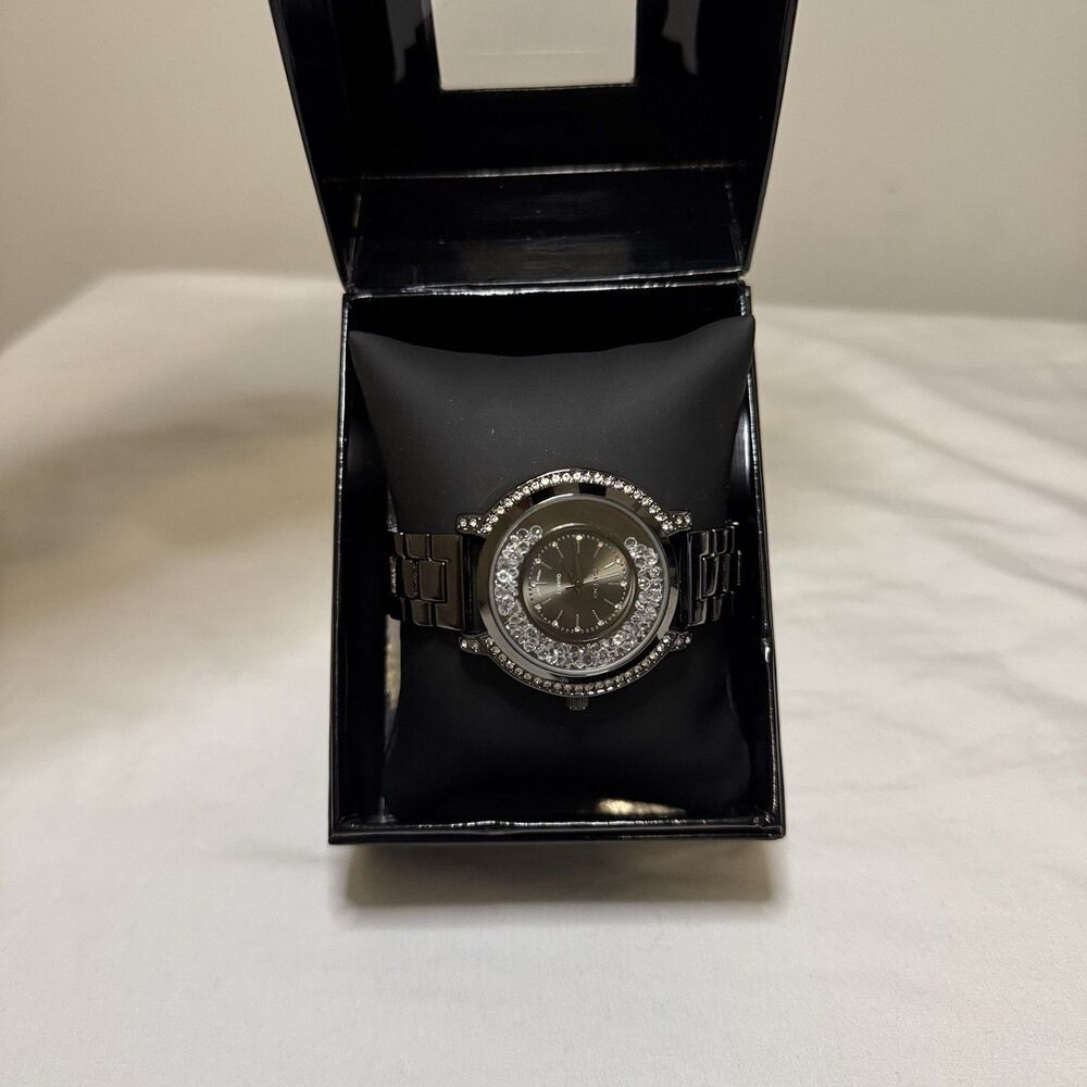 Bebe Women's Silver Tone Rhinestone Fashion Watch In Original Box Needs Battery
